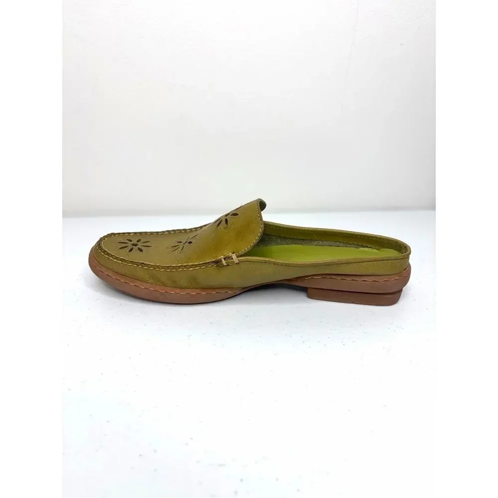 Eastland Fresno Leather Mules Slide-On Women's US 9M Chartreuse Comfort Artsy